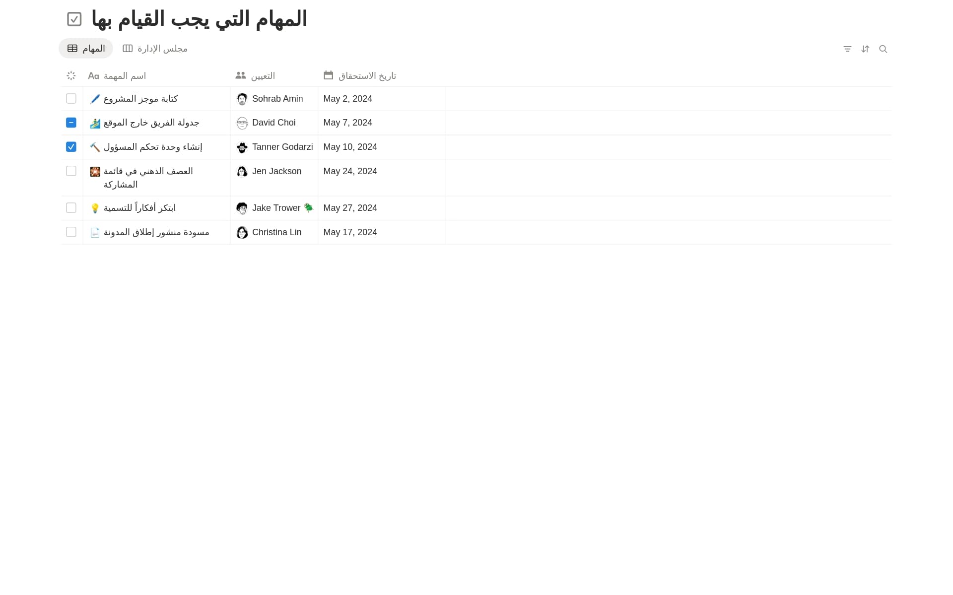 معاينة قالب قائمة المهام