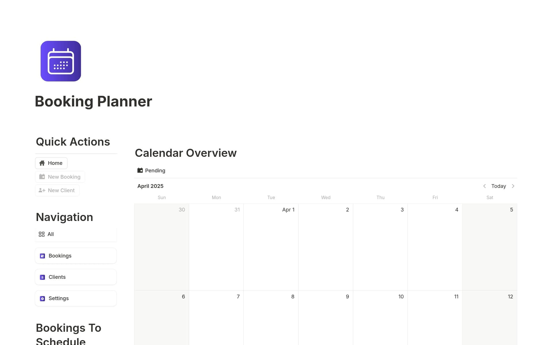 A template preview for Booking Planner