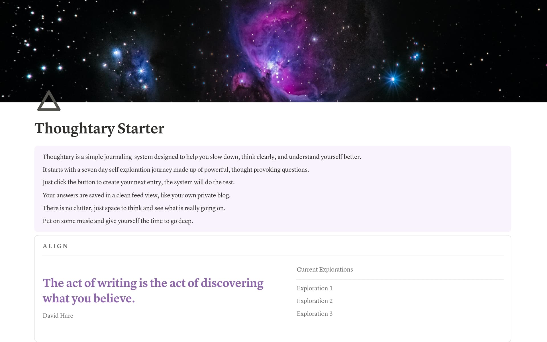 A template preview for Thoughtary: A Journal For Going Deep