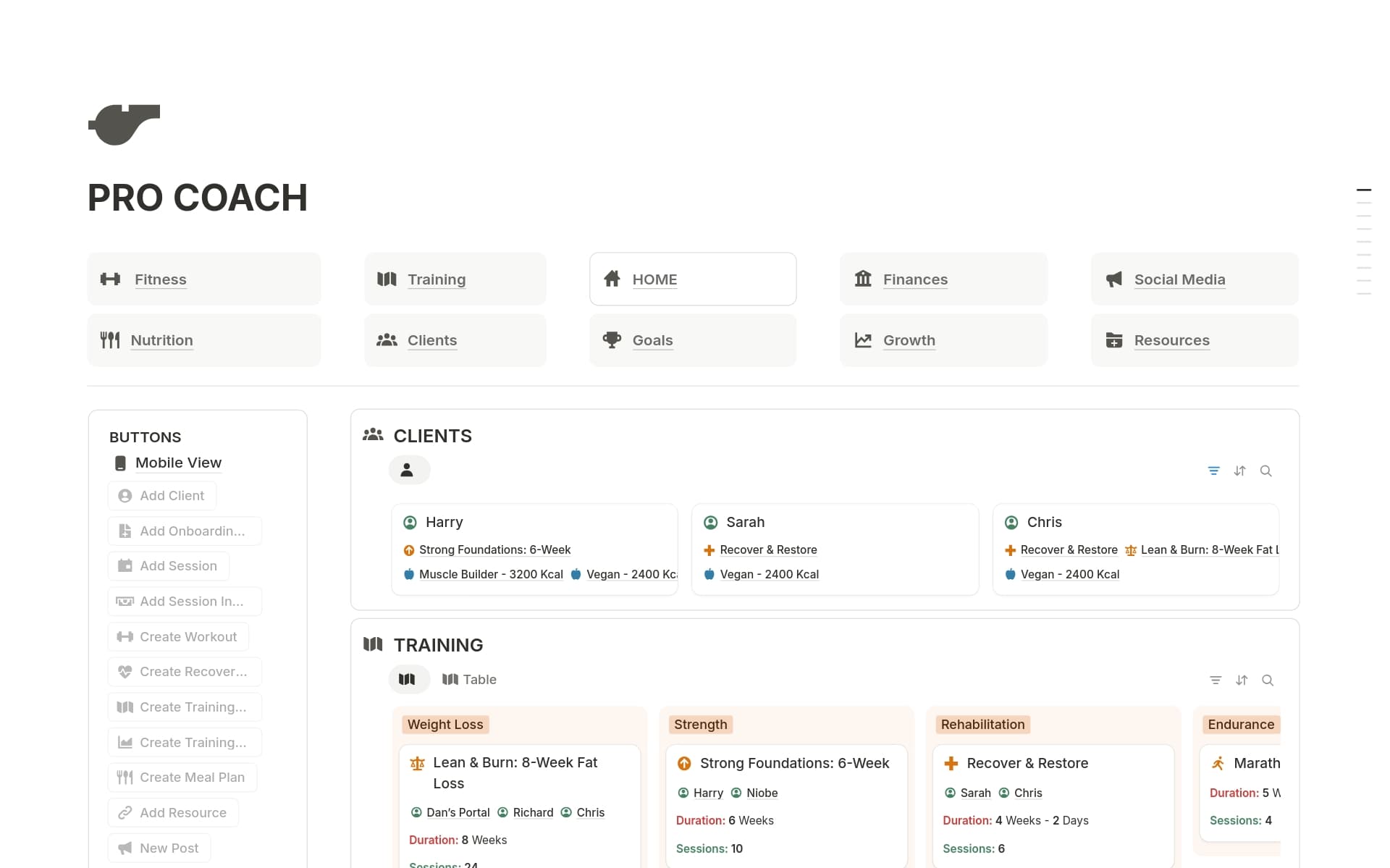 A template preview for Personal Trainer OS - PRO COACH