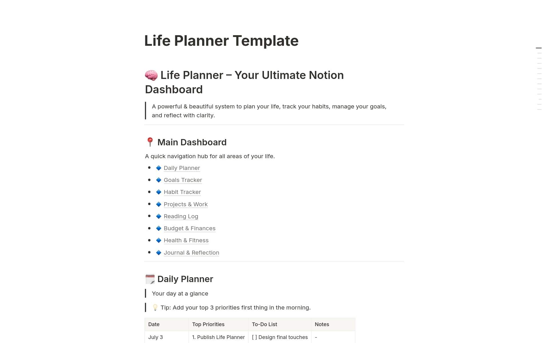A template preview for Life Planner