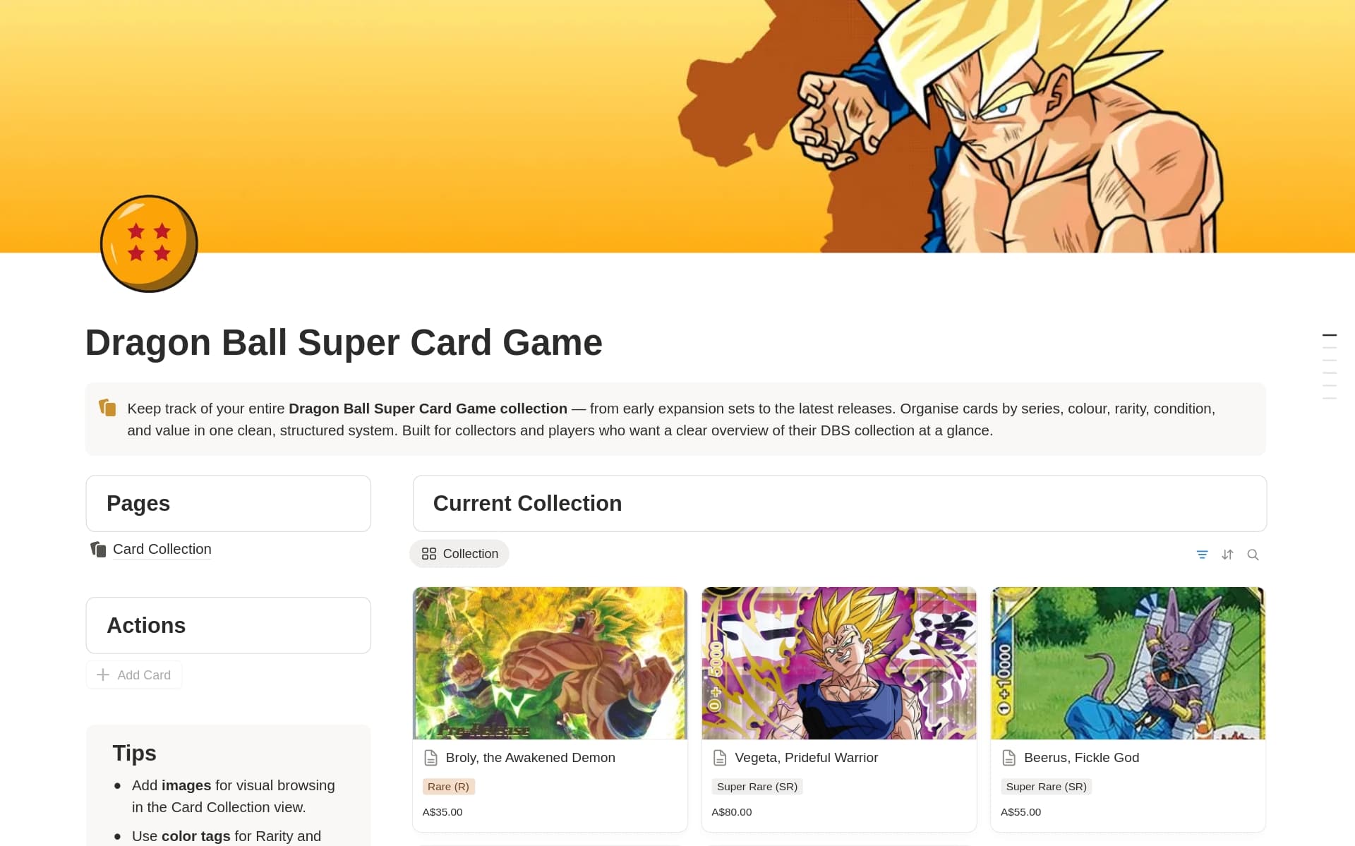 Dragon Ball Super Card Game Collection Tracker Template by Nebula | Notion Marketplace Dragon Ball Super Card Game Collection Tracker Template by Nebula | Notion Marketplace