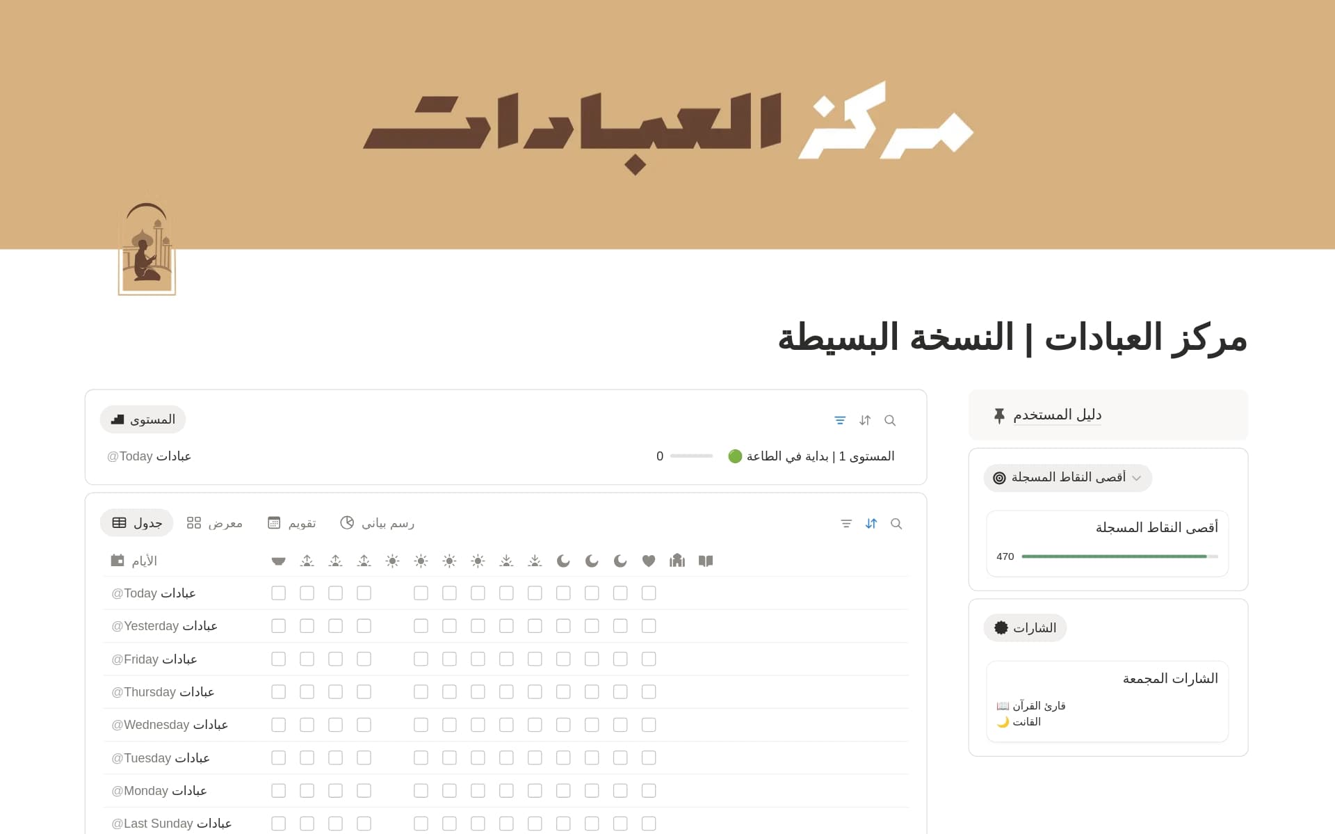 معاينة قالب متتبع العبادات