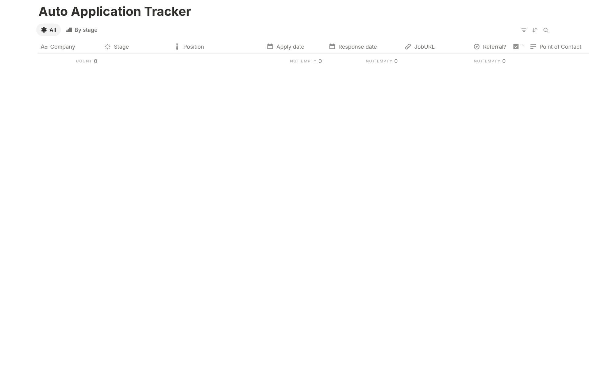 A template preview for Auto Application Tracker