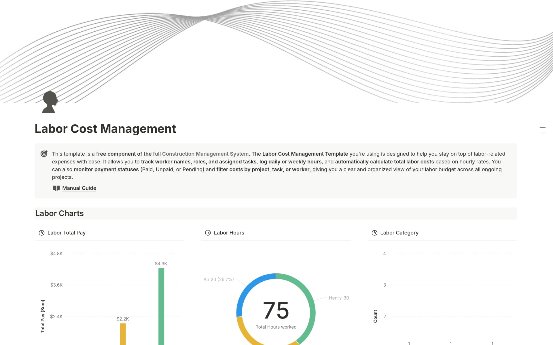 A template preview for Labor Cost Management