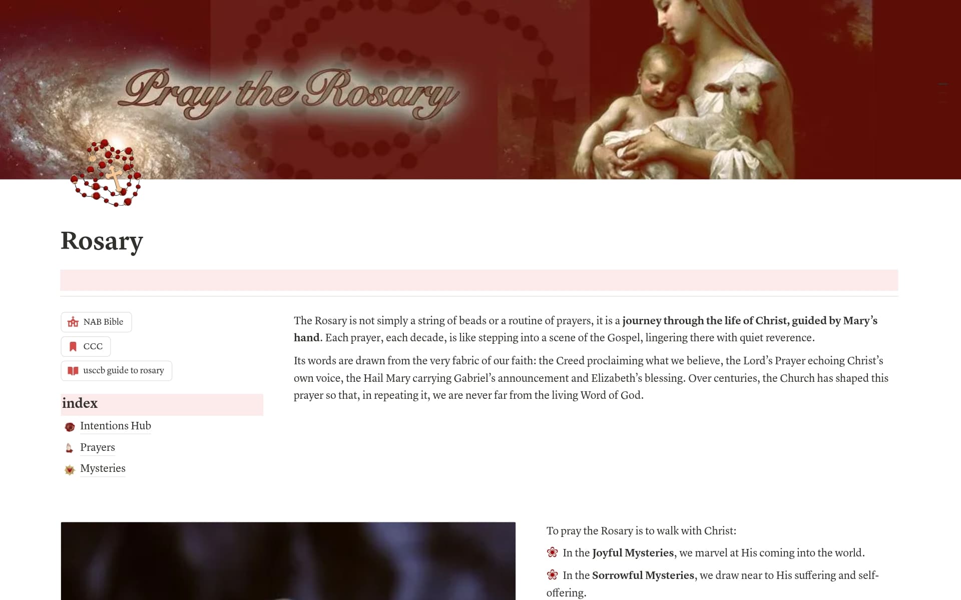 A template preview for Rosary Aid