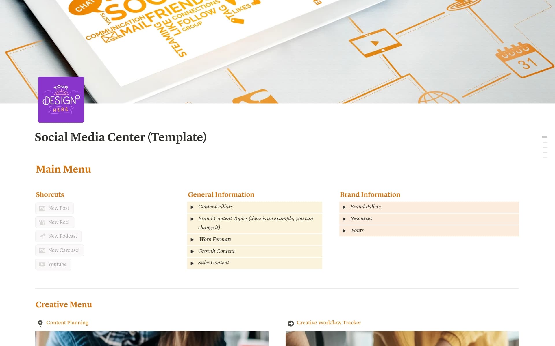 A template preview for Social Media Center