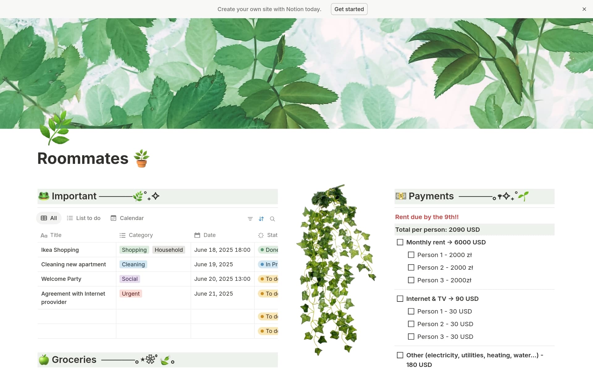 A template preview for Roommates🪴