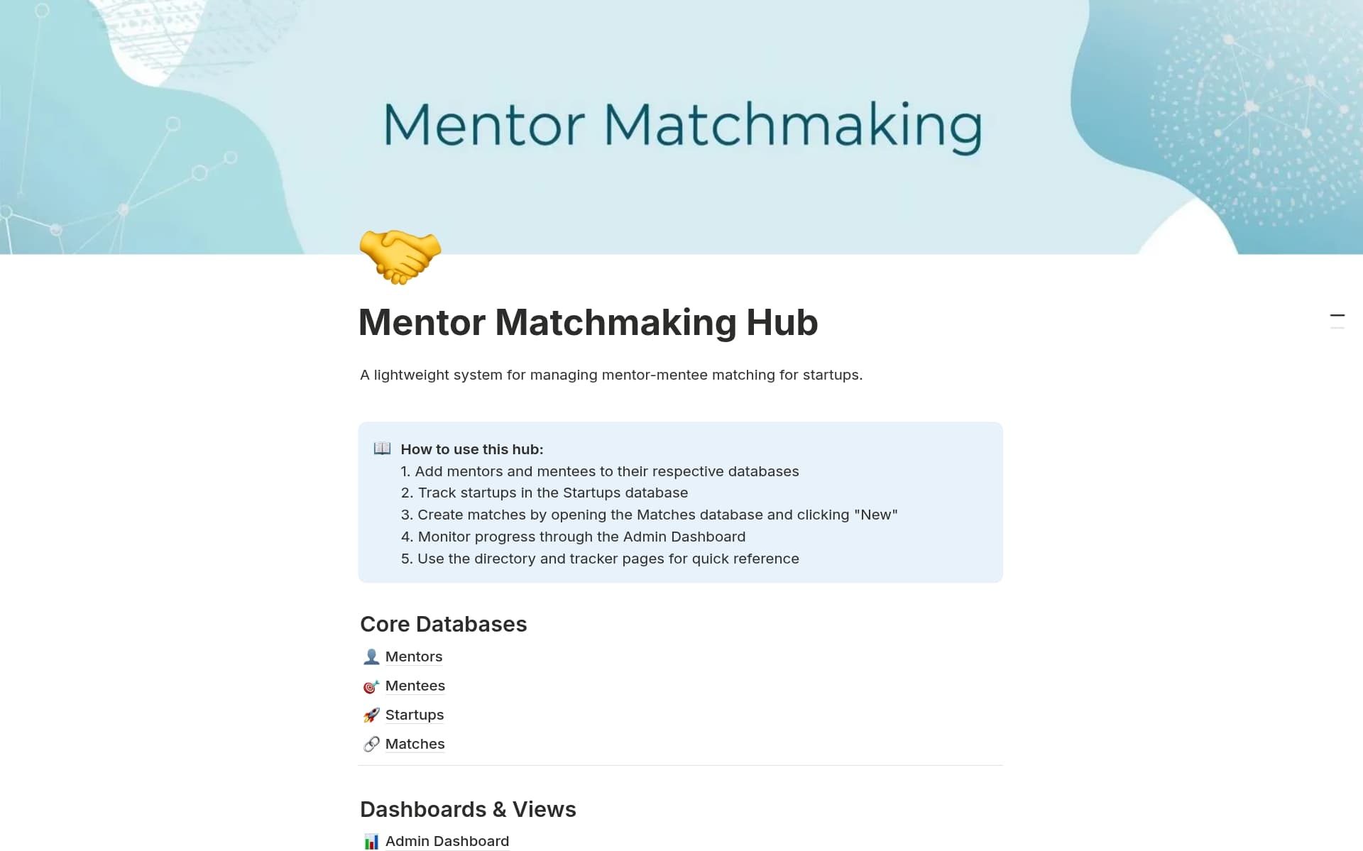 A template preview for Mentor Matchmaking