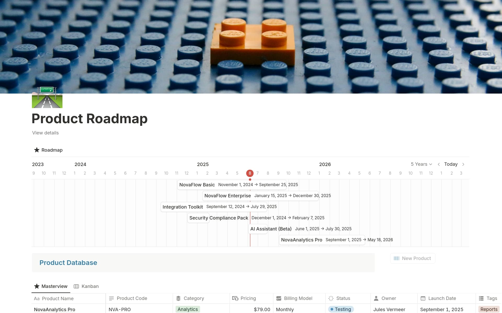A template preview for Product Roadmap