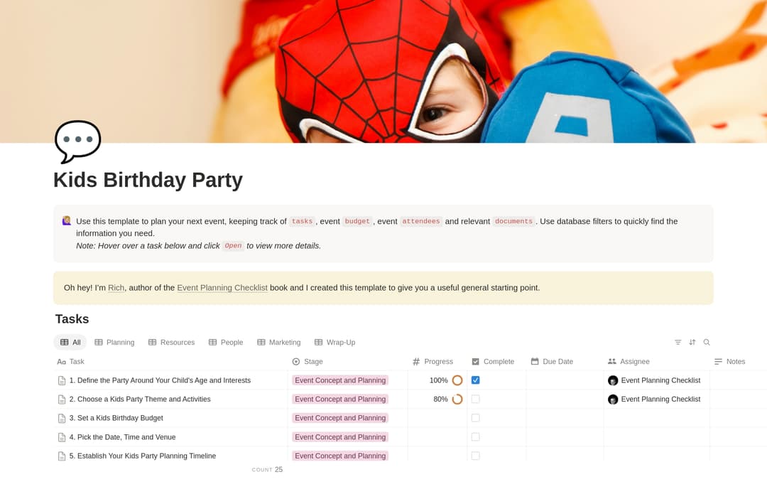 Kids Birthday Party Planning Checklist preview