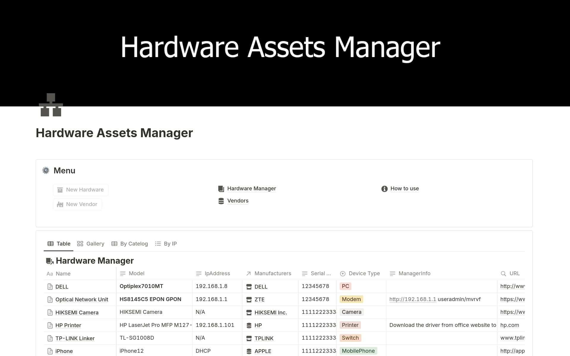 A template preview for Hardware Assets Manager