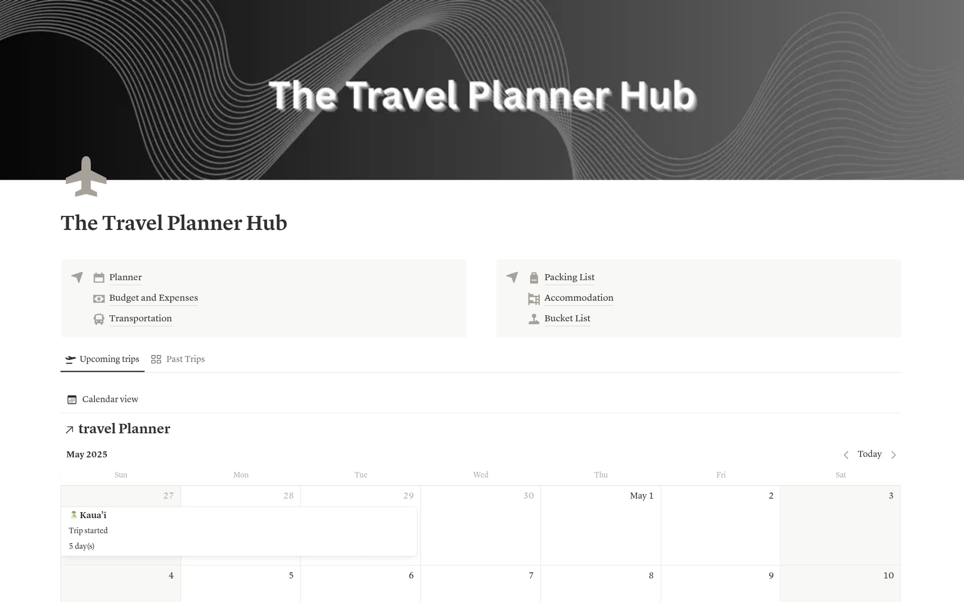 A template preview for The Travel Planner Hub