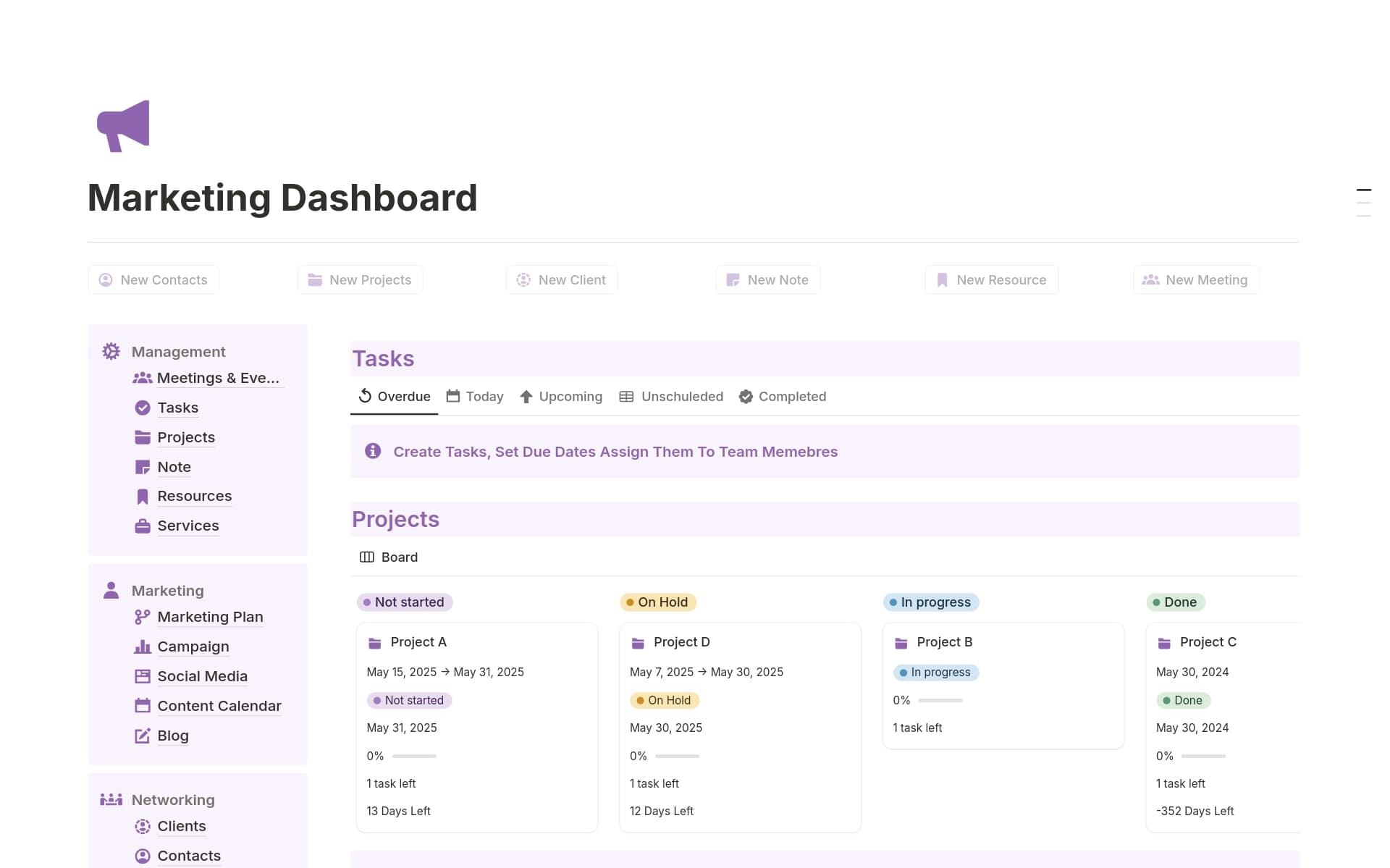 A template preview for Marketing Dashboard