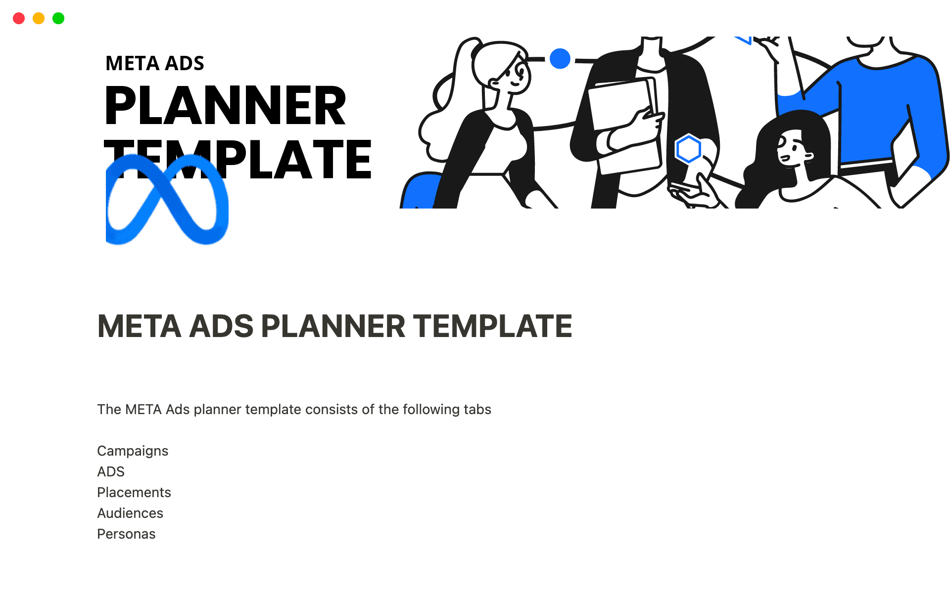 A template preview for META ADS PLANNER TEMPLATE
