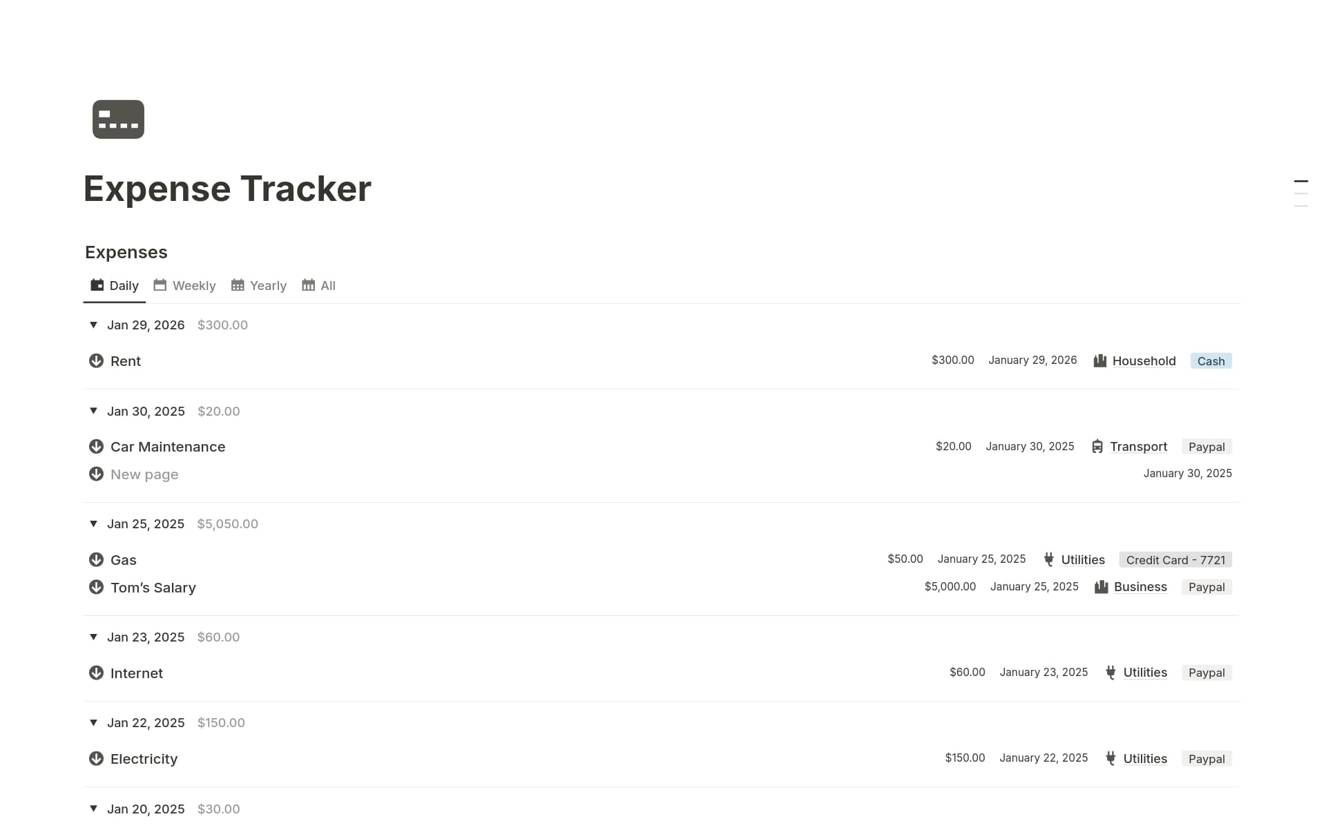 A template preview for Expense Tracker
