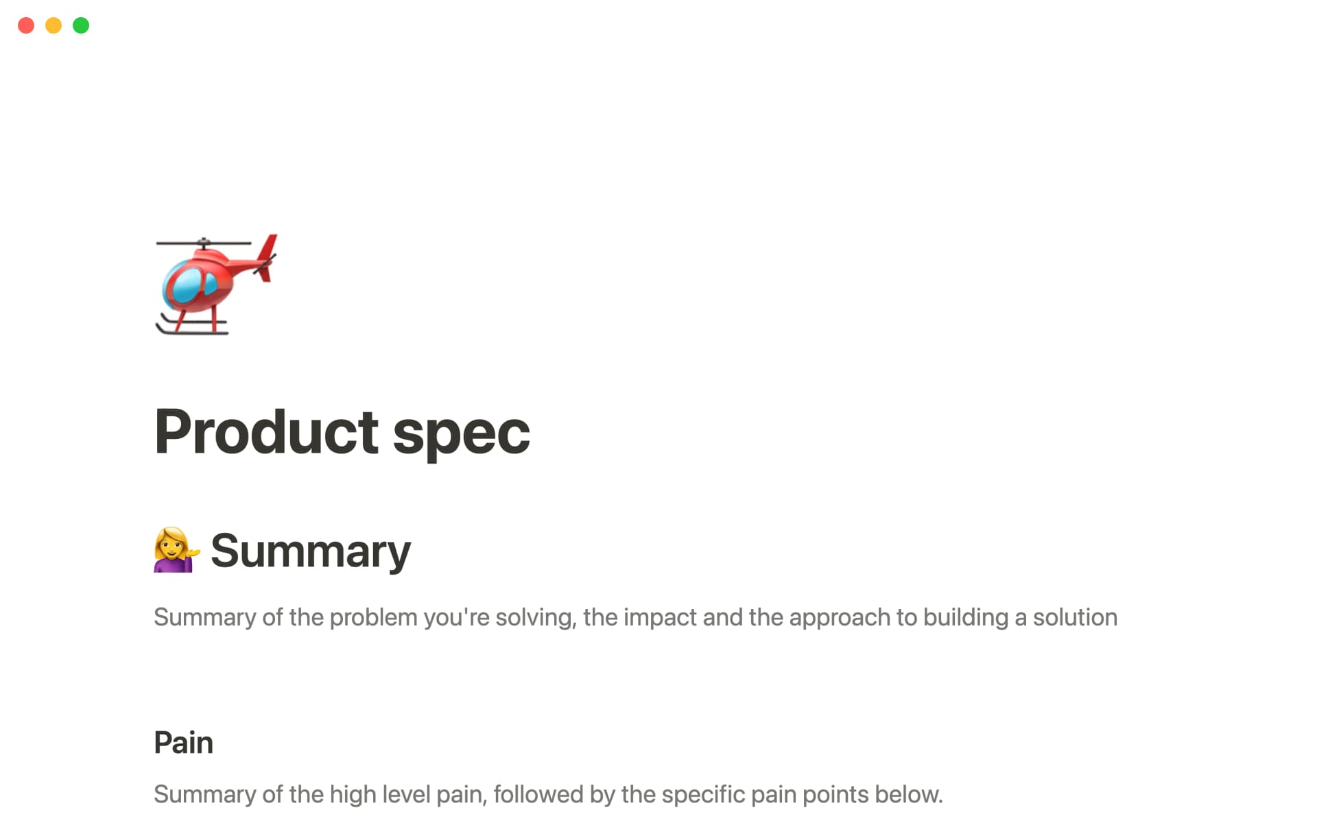 A Product Requirement Document (PRD) designed for product managers in tech.