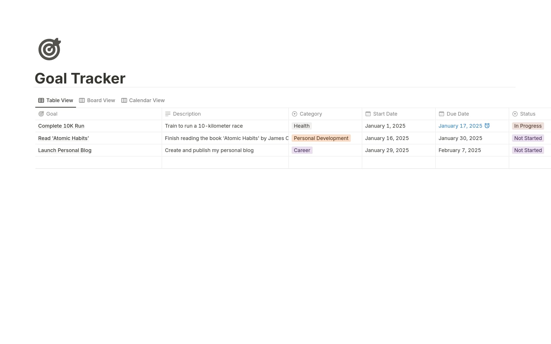 Goal Tracker Template by Petra Ivanigova Notion Marketplace