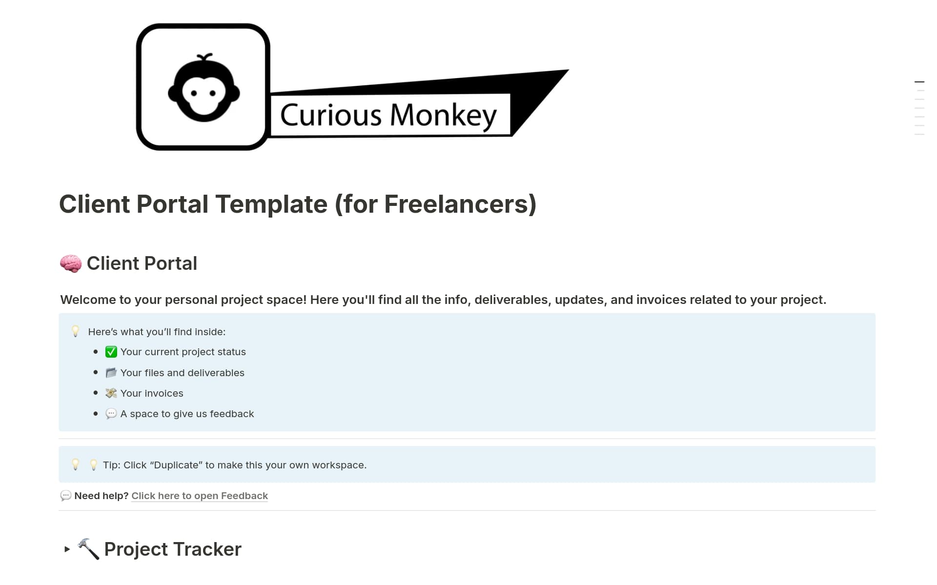 A template preview for Client Portal (for freelancers)