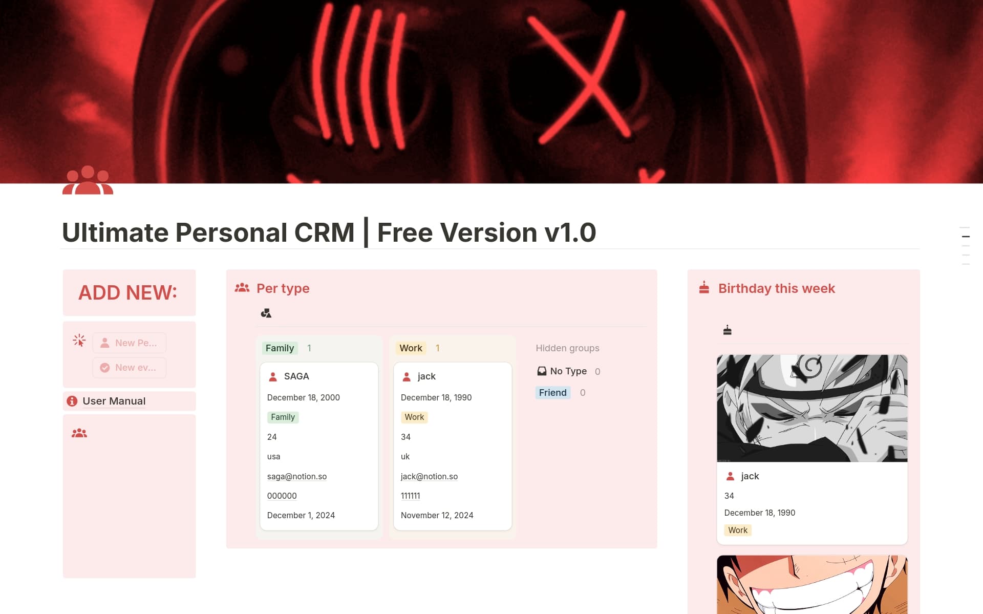 Ultimate Personal CRM v1.00 Template by Saga Notion Marketplace