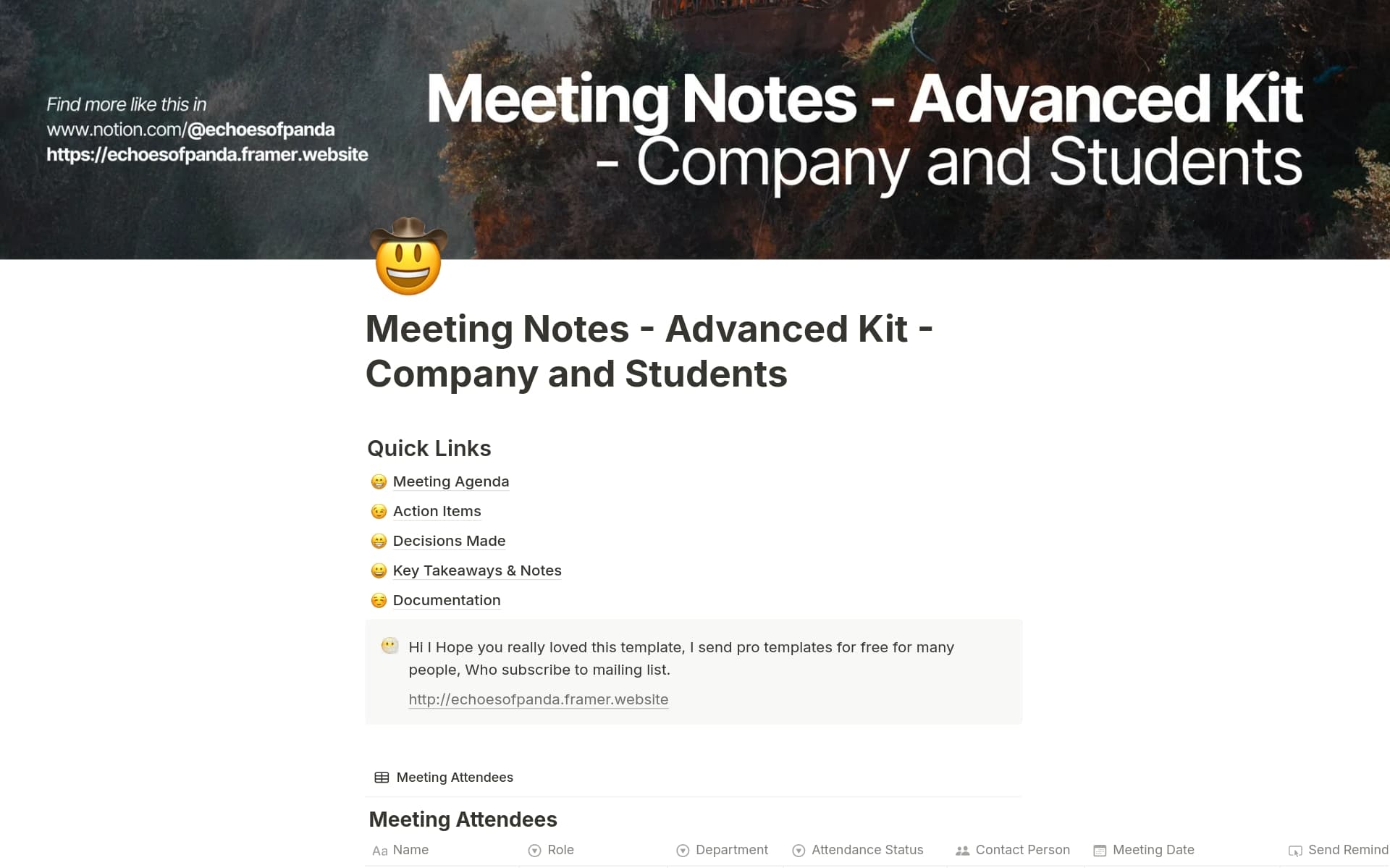 A template preview for Meeting Notes Advanced Kit - Company and Students