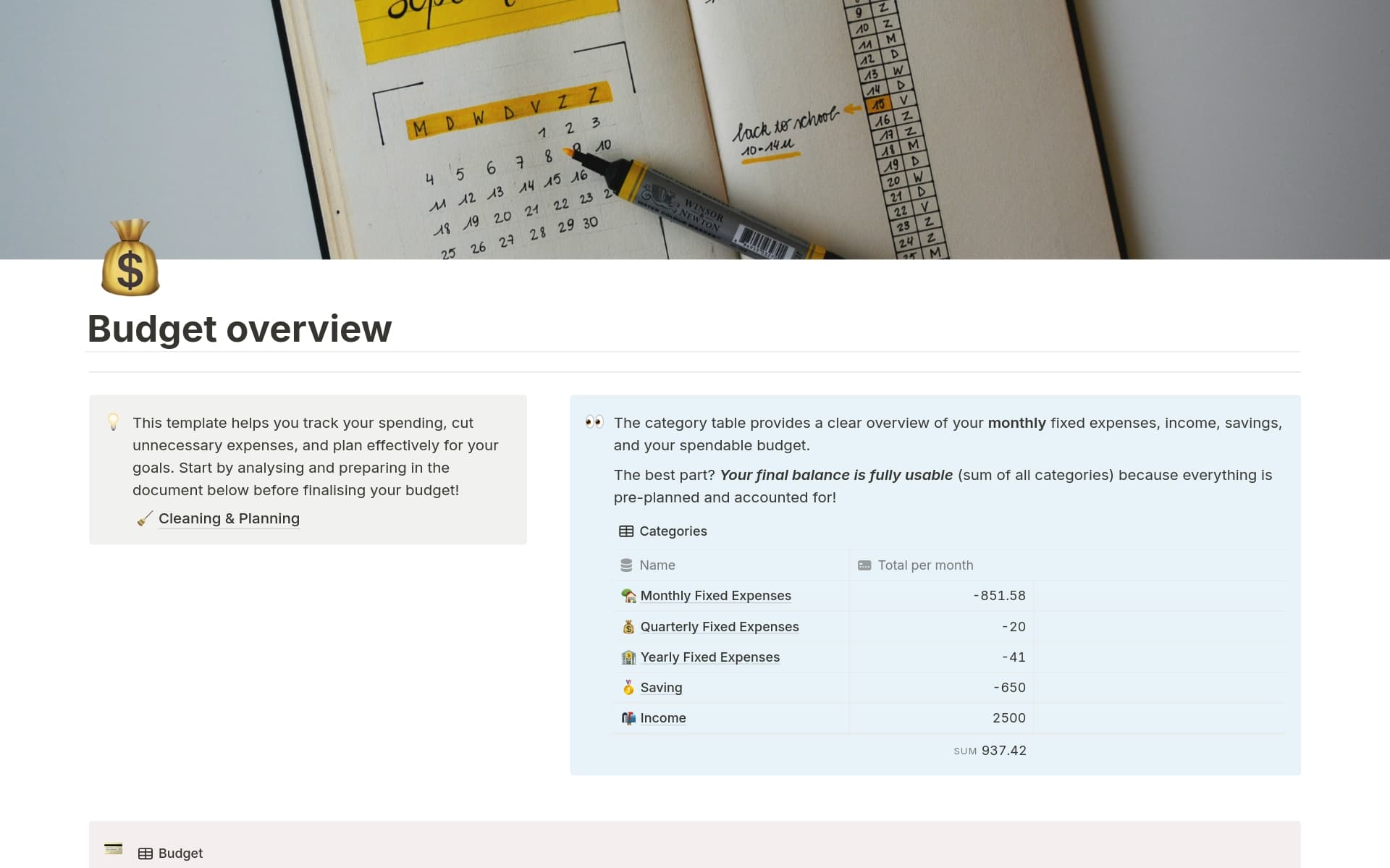 A template preview for Financial Budget Planning