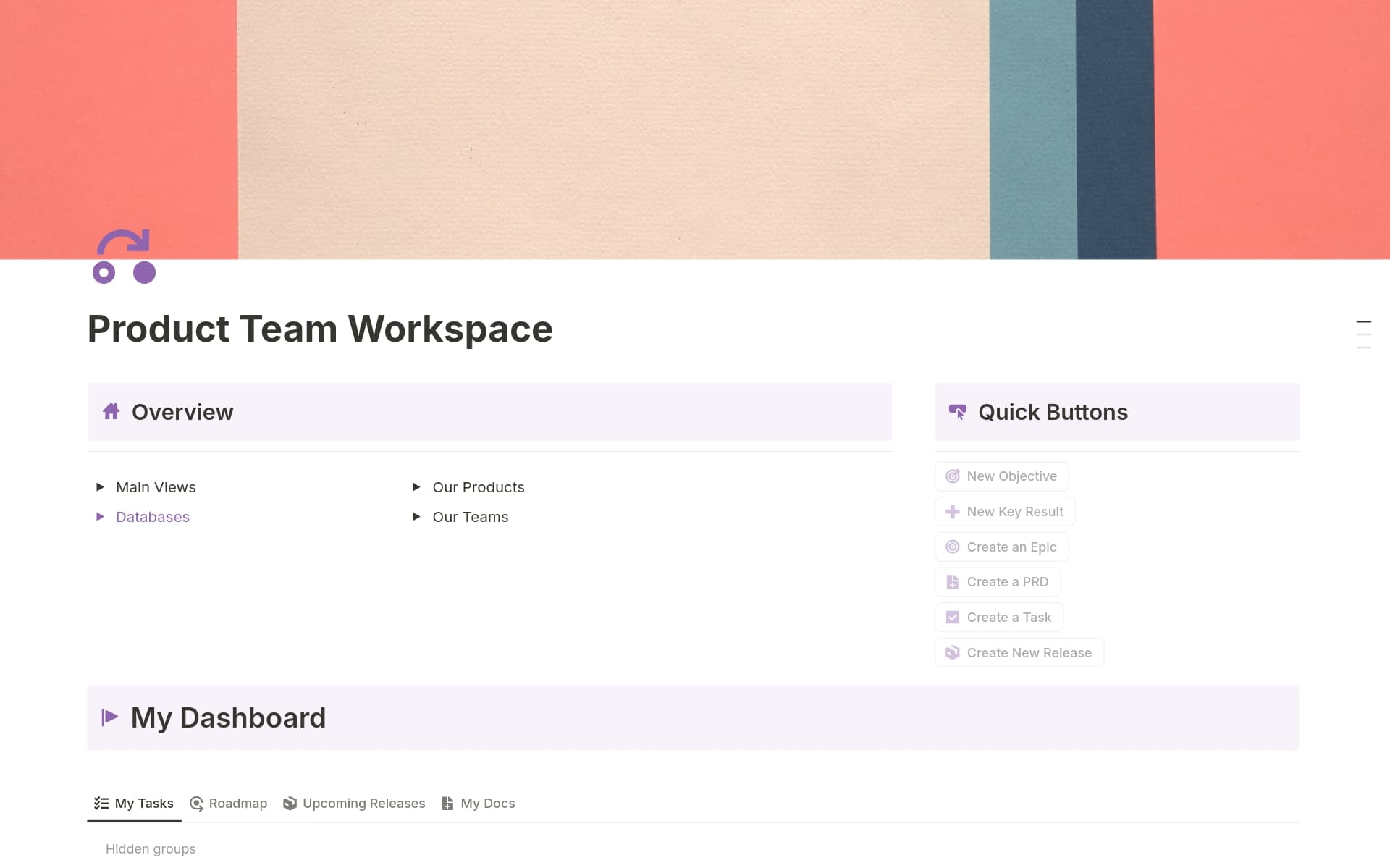 A template preview for Product Team Workspace