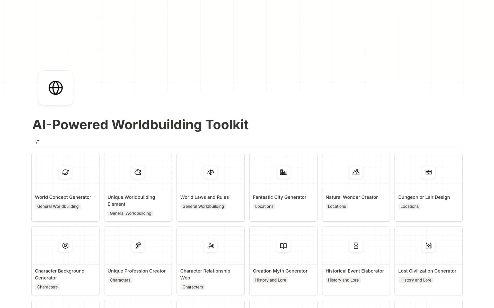 AI-Powered Worldbuilding Toolkit Template by writerpal | Notion