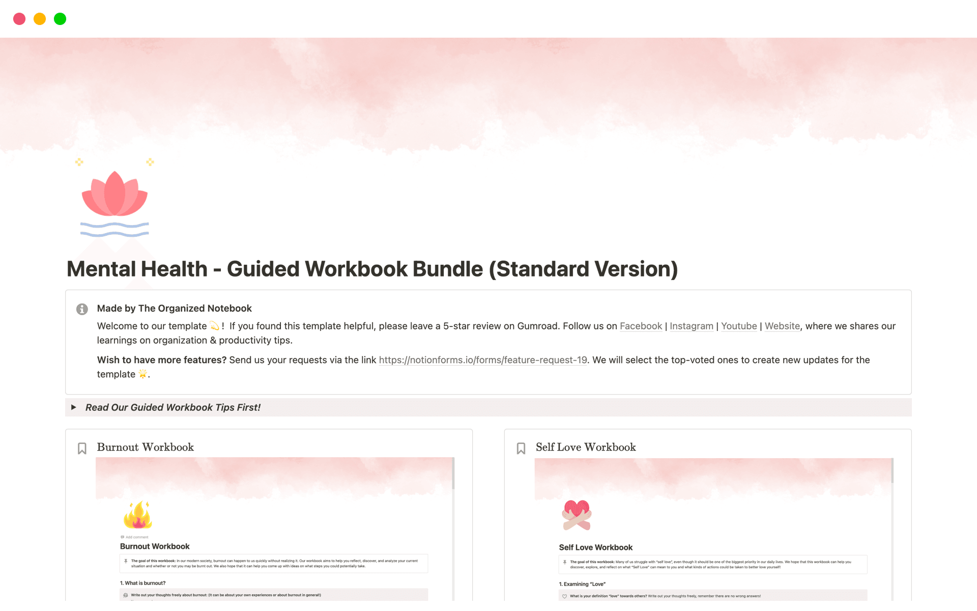 A template preview for Burnout Guided Workbook