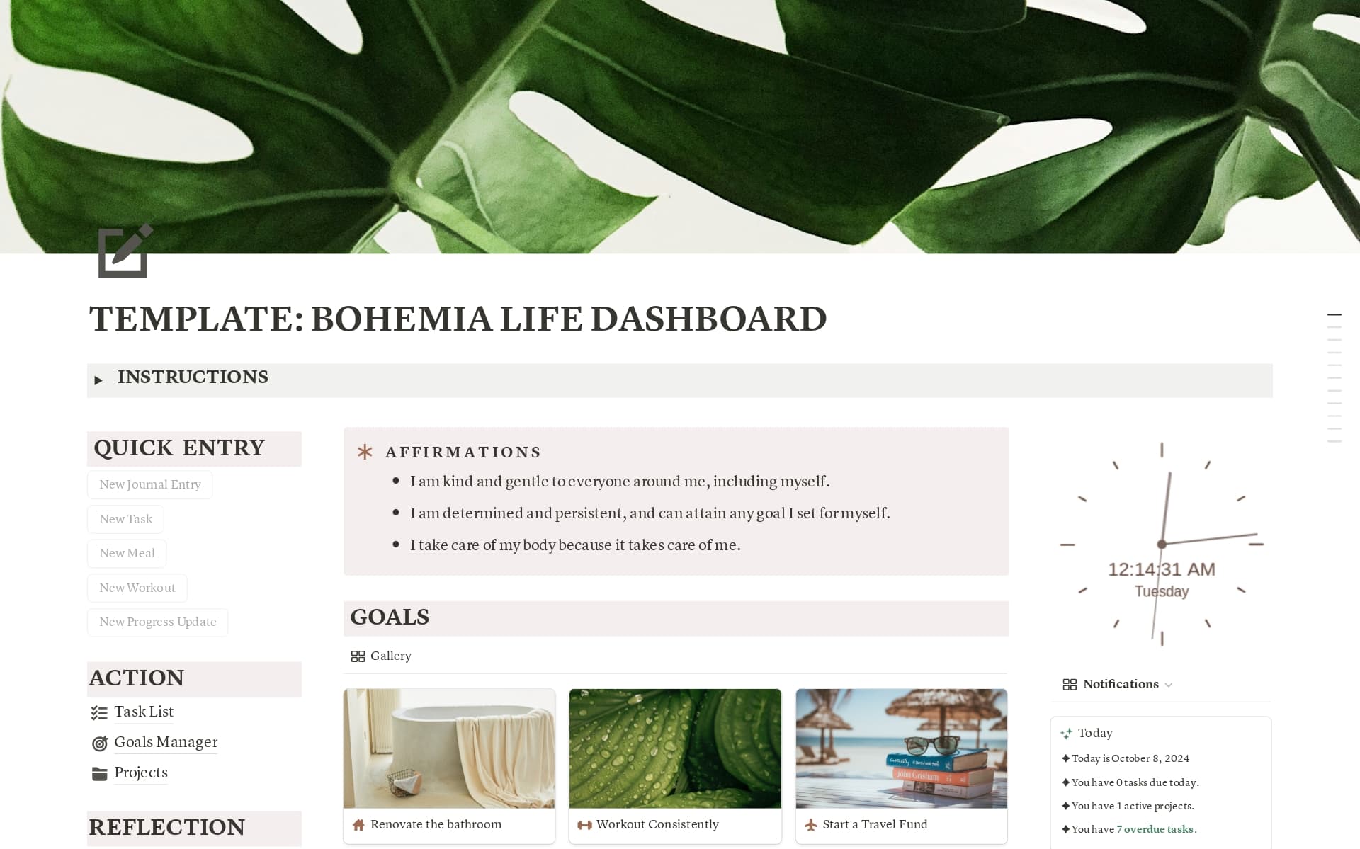 A template preview for Bohemia Life Dashboard Planner, Journal, Tracker