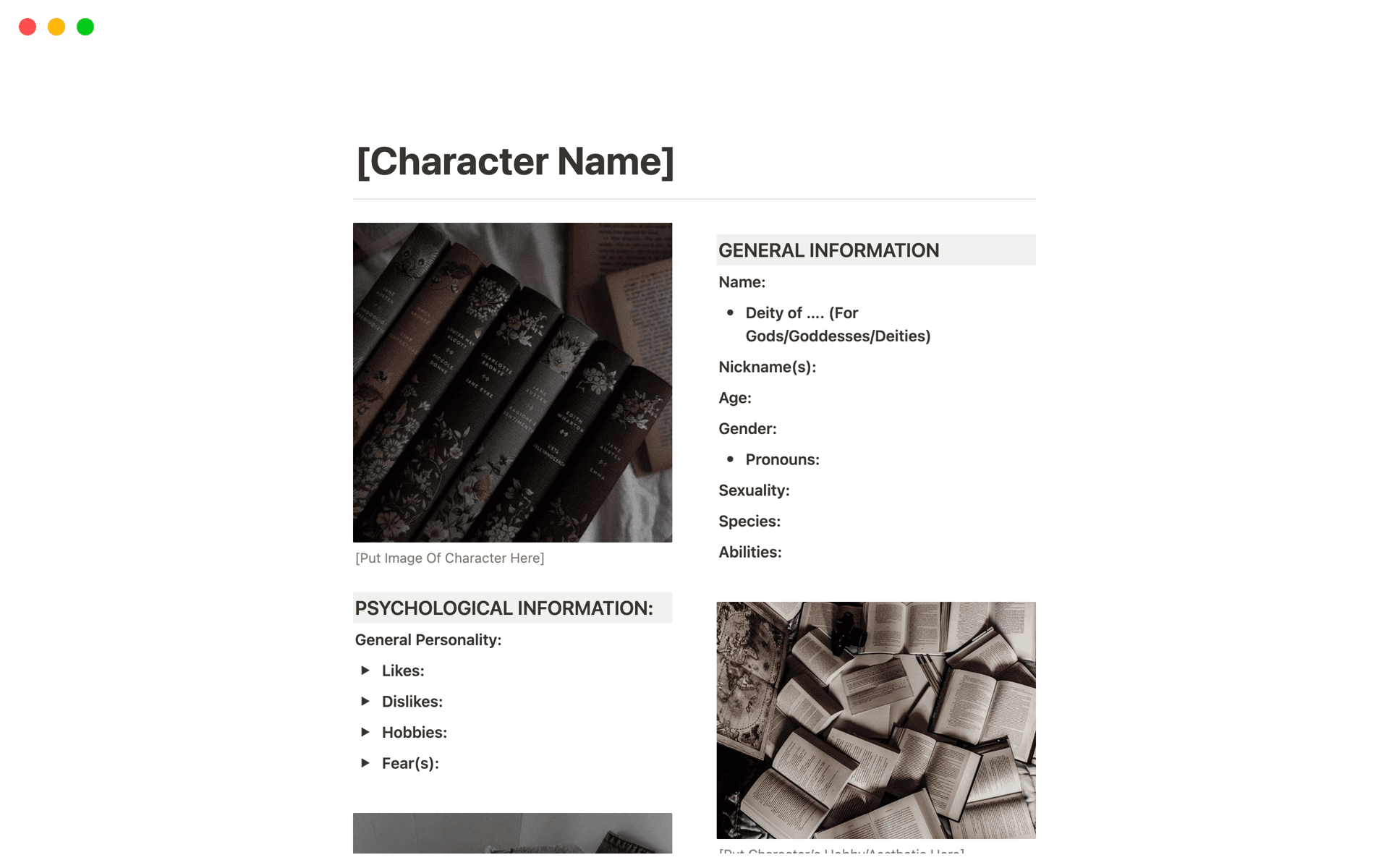 A simple character sheet I've made for those wanting to make pages for their personal characters.