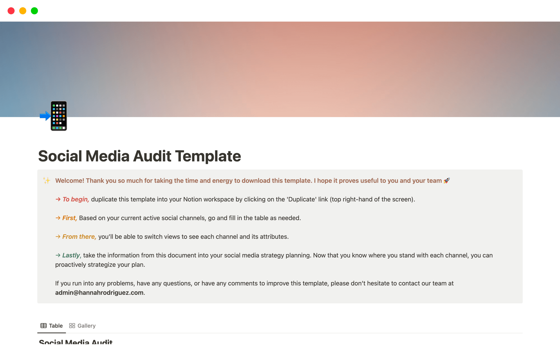 This Social Media Audit Template provides an effective framework for evaluating your social media presence across all social channels. ✨