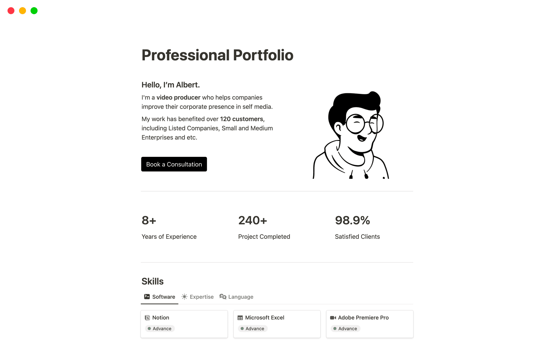 A template preview for Professional Portfolio