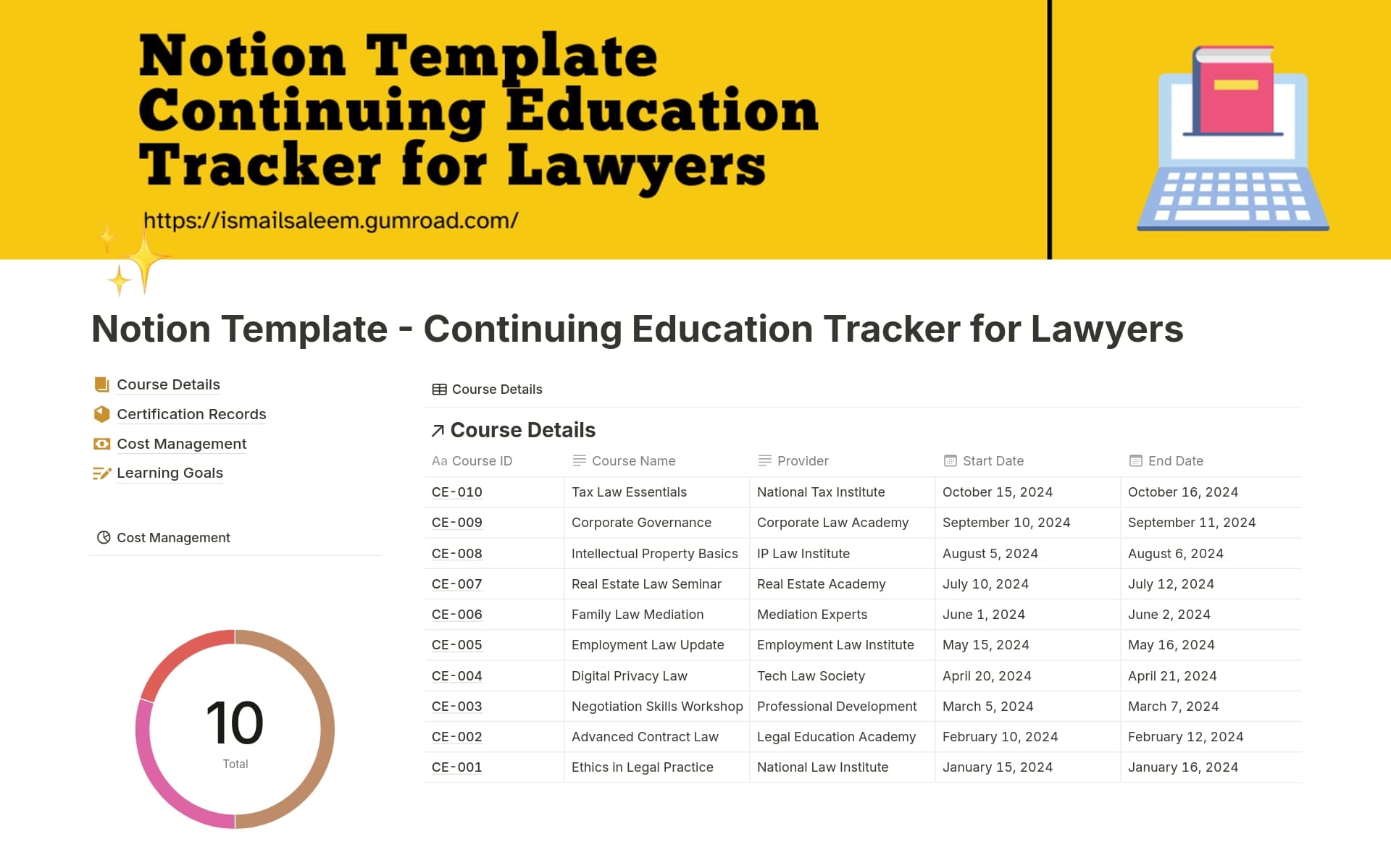 A template preview for Continuing Education Tracker for Lawyer / Attorney