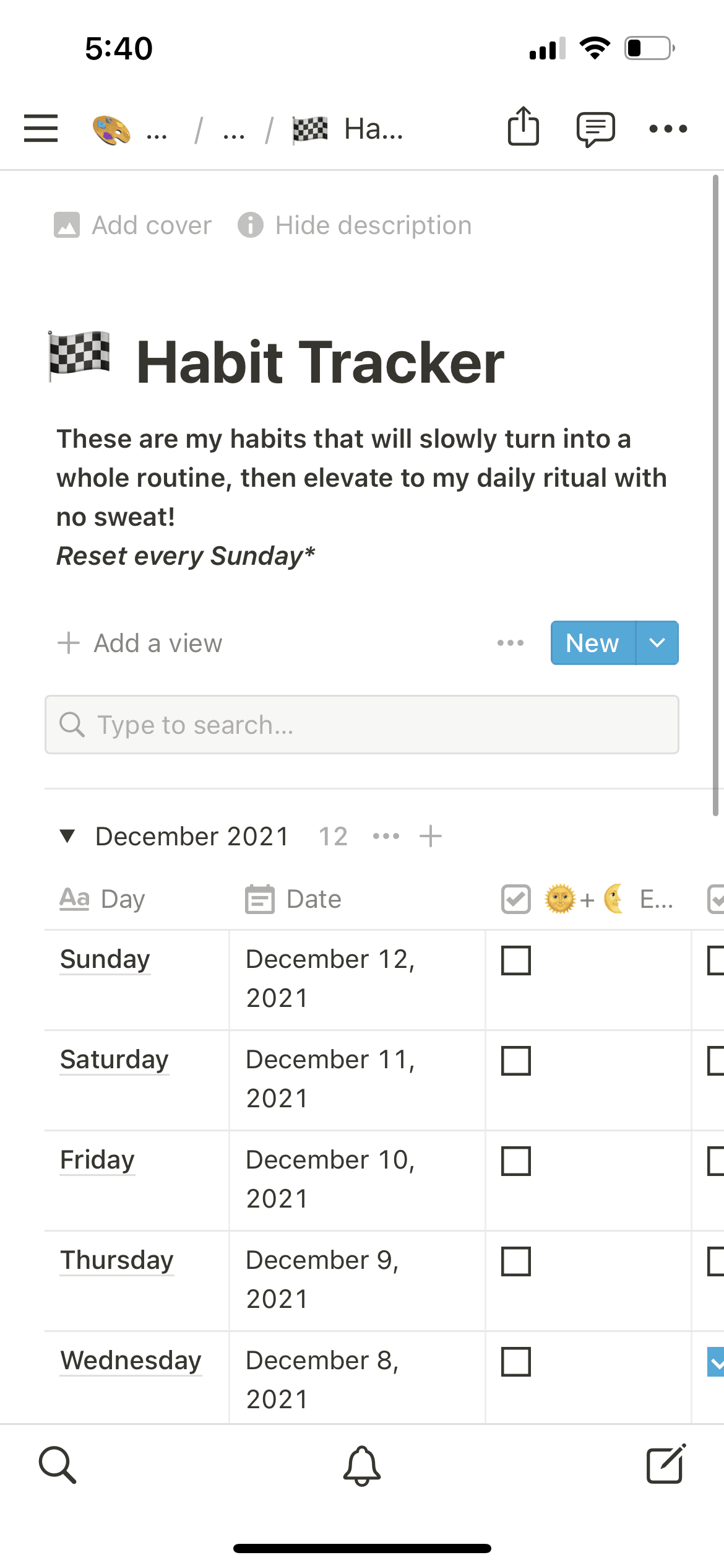 A screenshot of Notion's mobile app