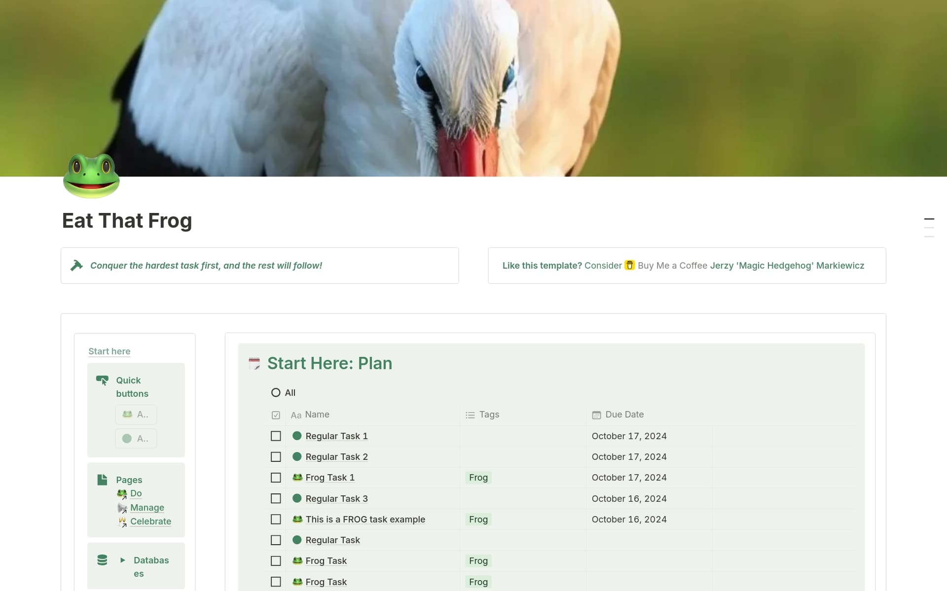 A template preview for "Eat That Frog" Task Manager