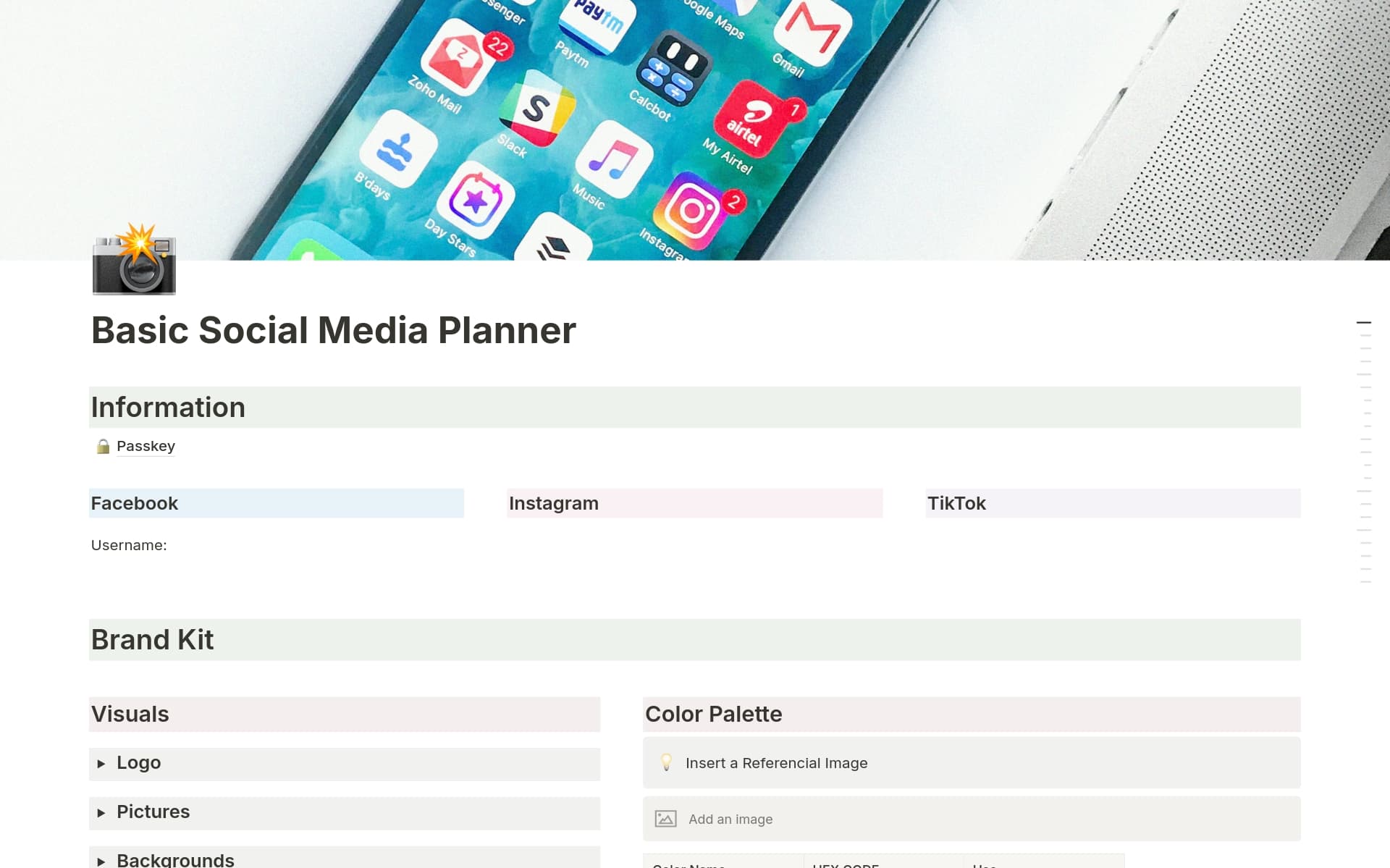 A template preview for Social Media Planner | Basic