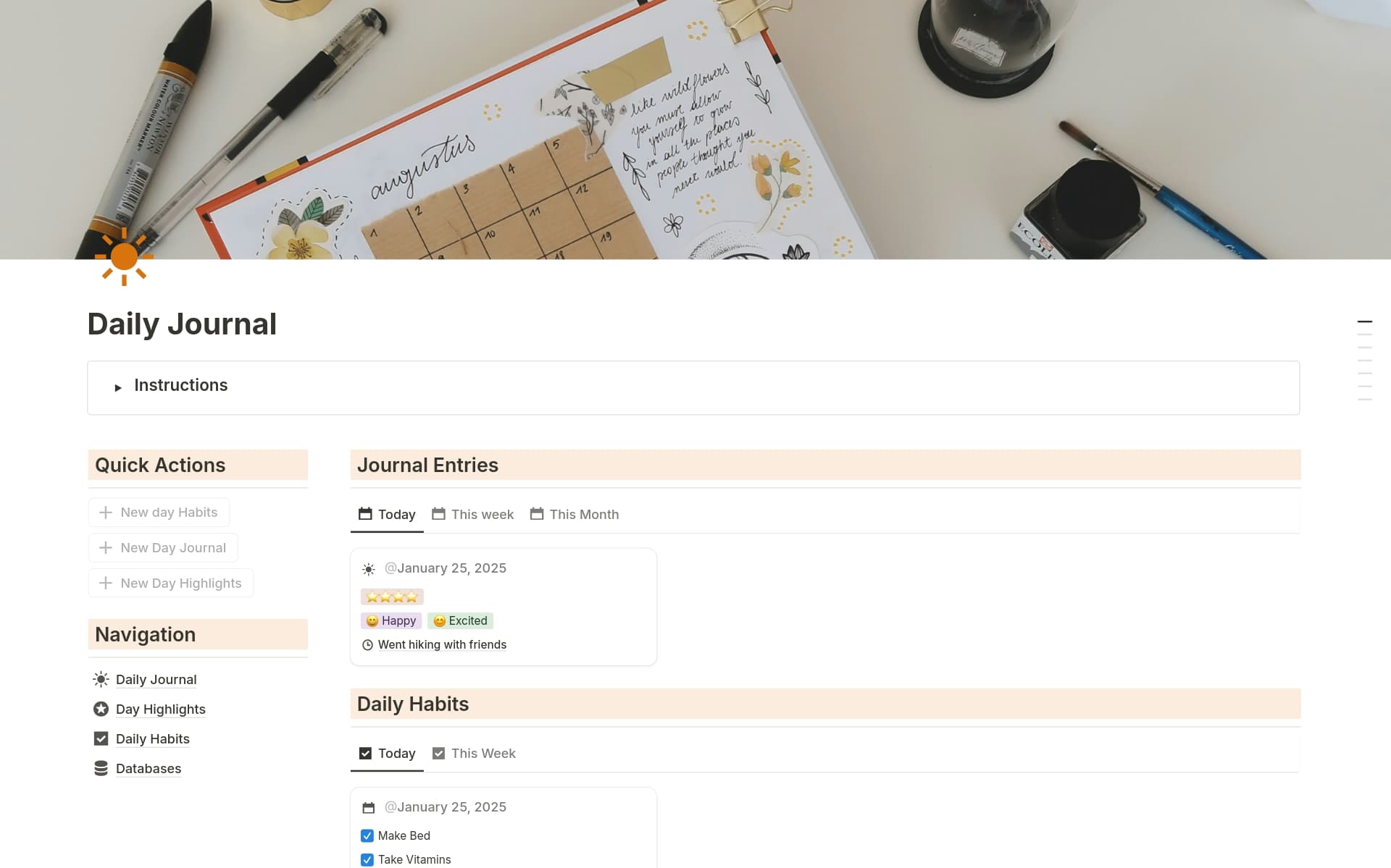A template preview for Daily Journal