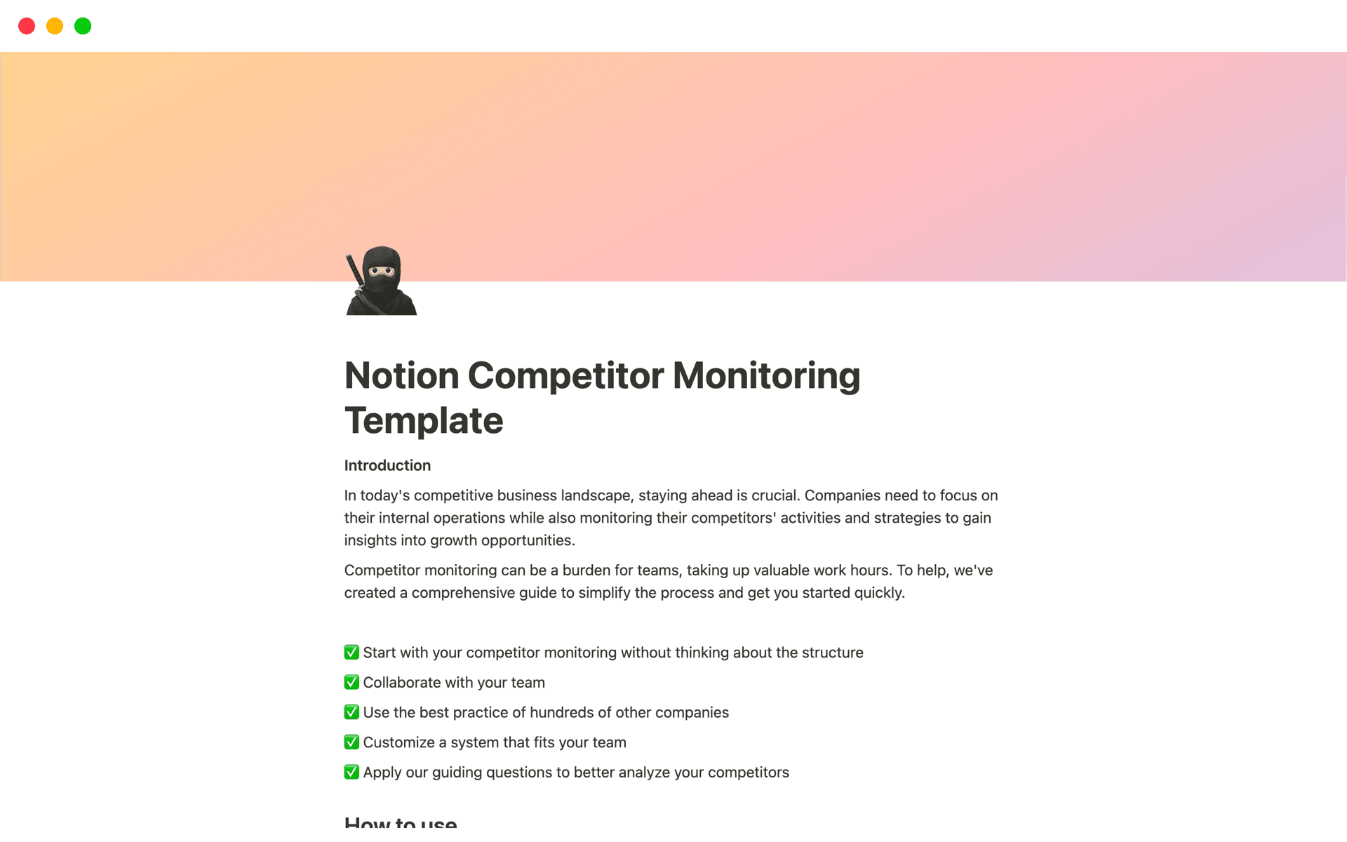 A template preview for Notion Competitor Monitoring Template