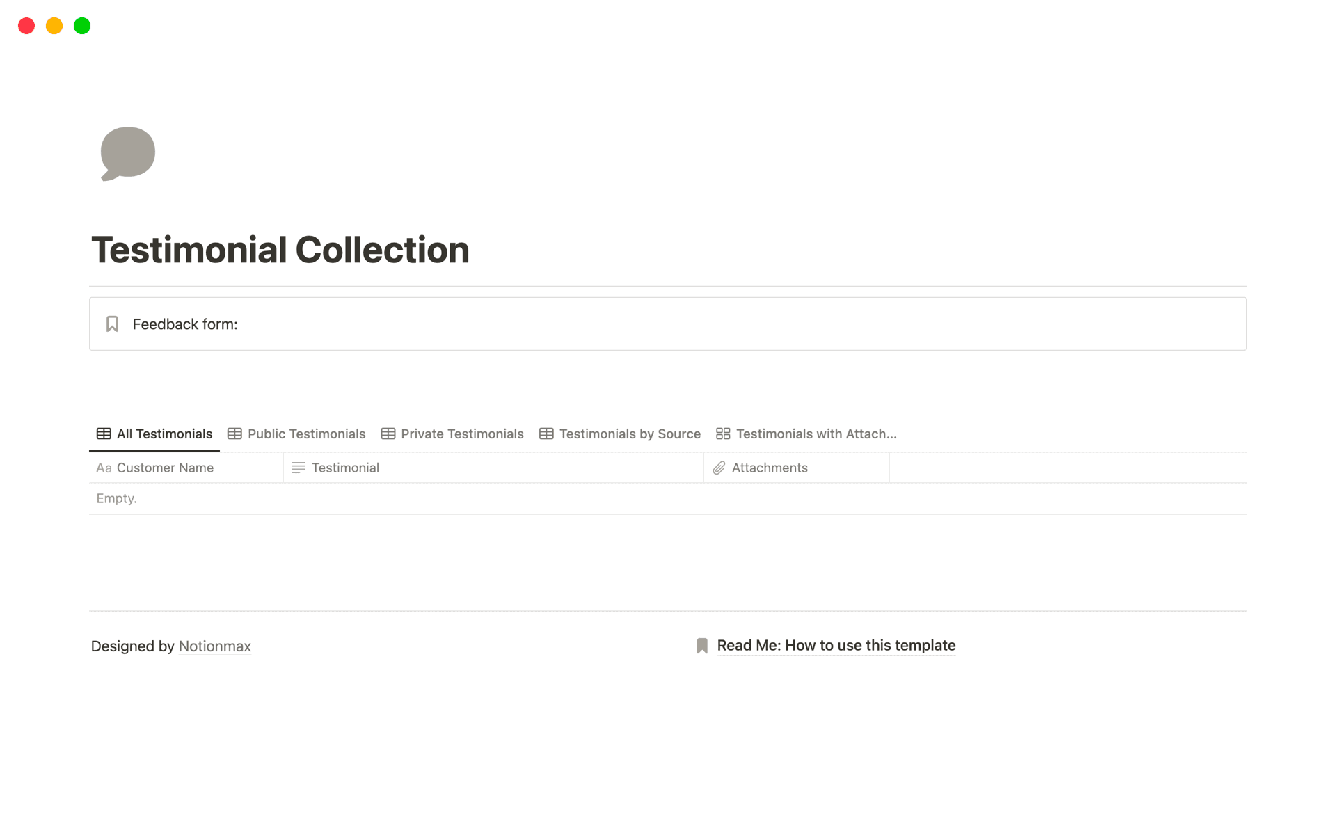 A template preview for Testimonial Collection