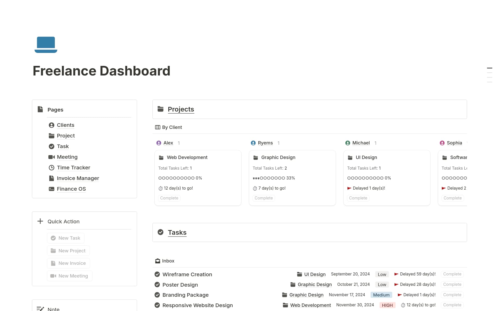 A template preview for Freelance Dashboard