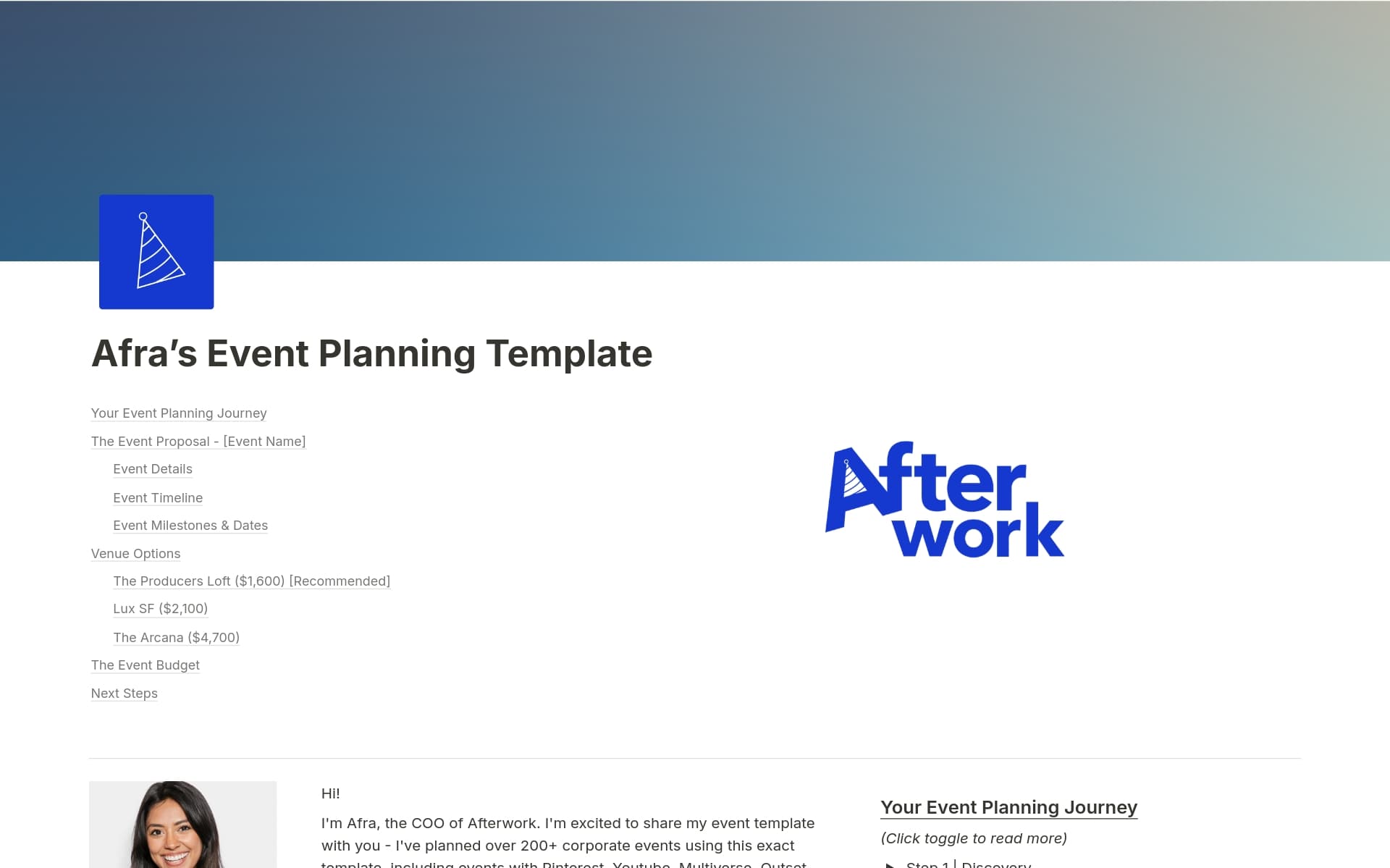 This template helps you organize all your event planning and logistics in one place.
