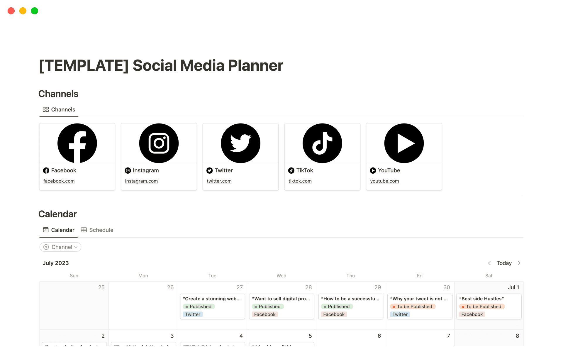 A template preview for Social Media Planner