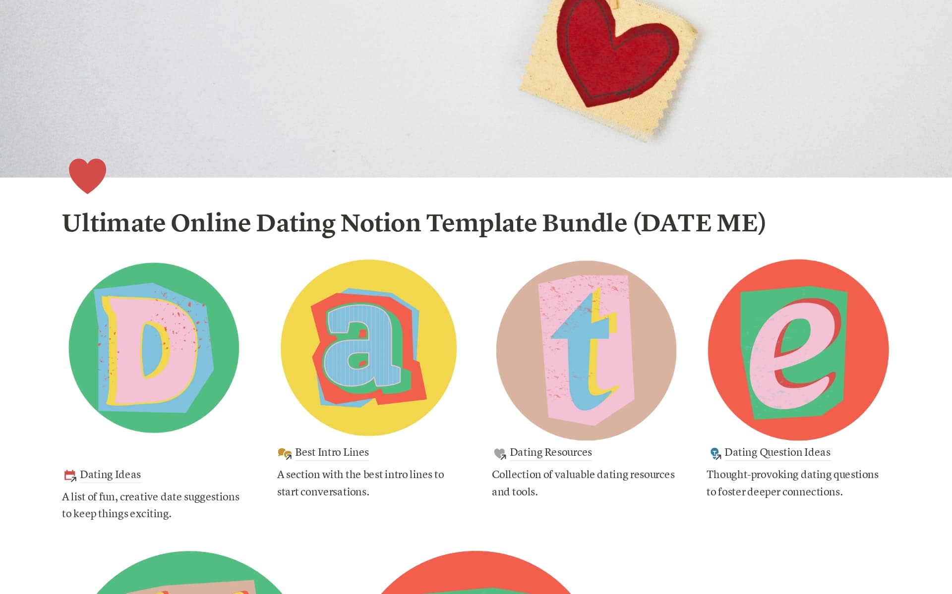 Transform your dating life with the D.A.T.E. M.E. Bundle! 🎉
💡 Date Ideas for unforgettable outings
💬 Approach Lines to break the ice
❤️ Tools for dating success
📄 Expectations Doc to clarify your goals
☑️ Match Roster to stay organized
❓ Engagement Q’s for deep convos