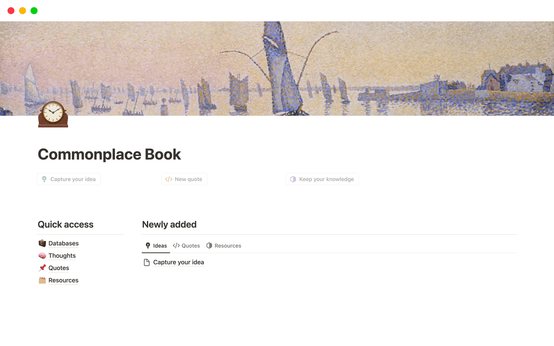 A template preview for Commonplace Book Template