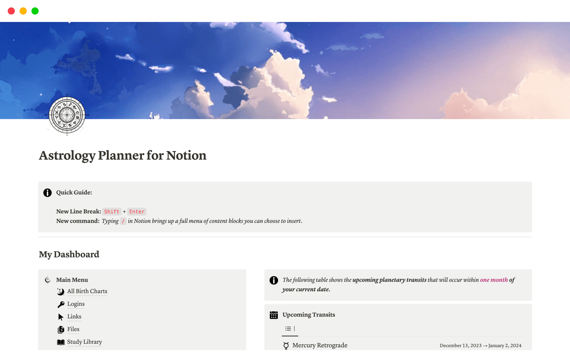 A template preview for The Ultimate All-In-One Astrology Planner