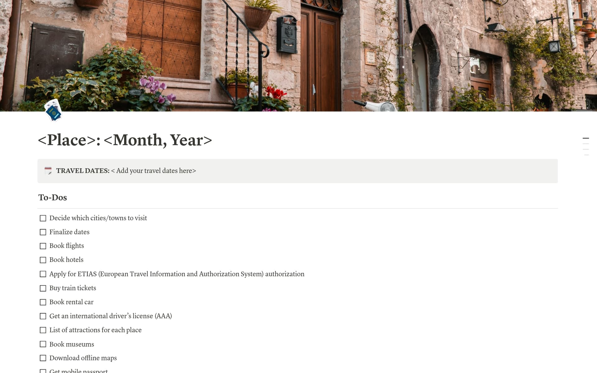 A template preview for Multi-City Travel Planner