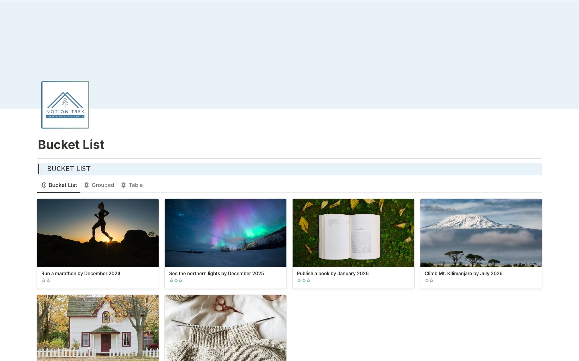 A template preview for Bucket List