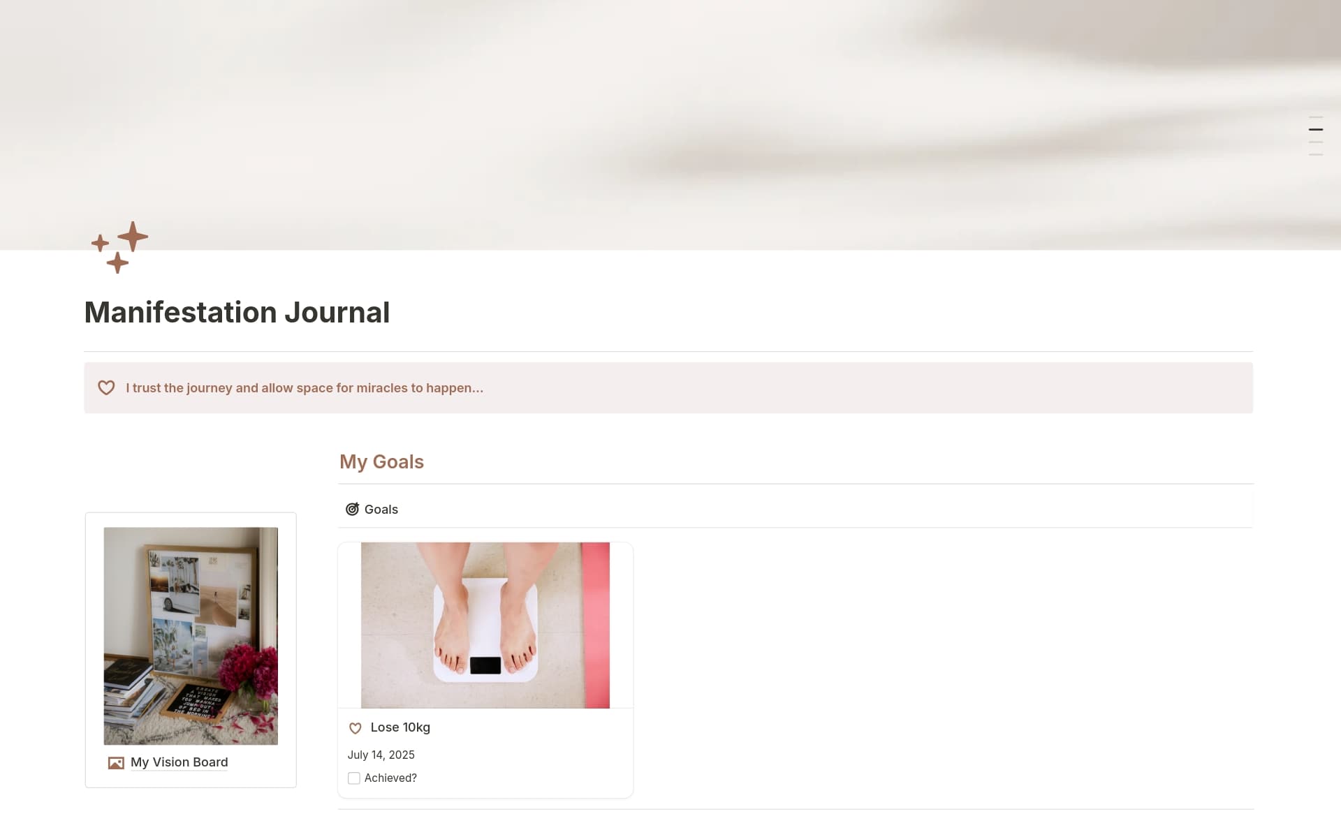 A template preview for Manifestation Journal