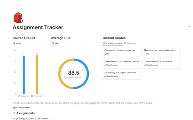 Assignment Tracker with Automations